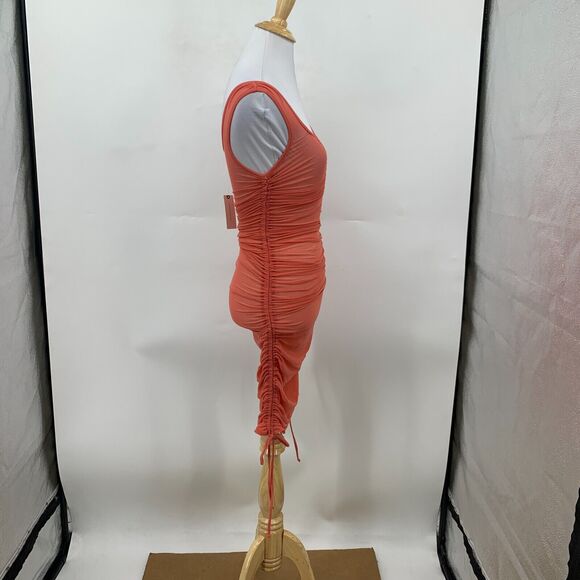 Anthropologie Sheer Mesh Cover Up Dress Womens 2XS Rose Knit Column Ruched Tie - Picture 3 of 16